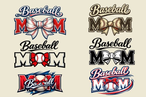 Baseball Mom Typography with Coquette Bow Design