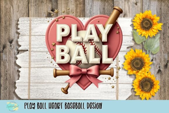 Charming Baseball Art: Play Ball Heart Design