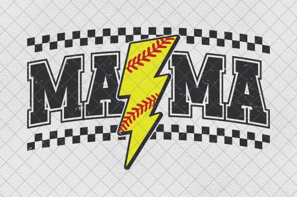 Retro Checkered Lightning Softball Mama